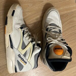 Reebok Men's White and Navy Sneakers with Orange Accents